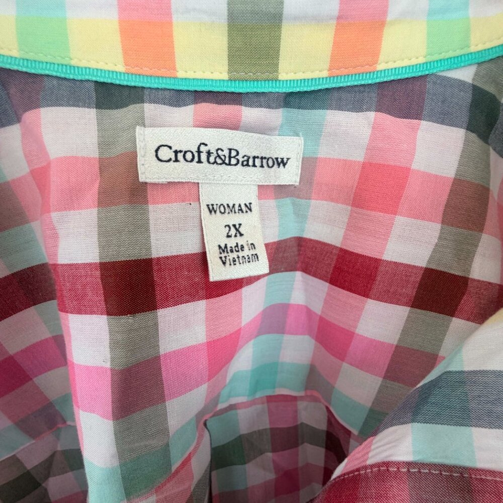 Croft and Barrow Plus Size 2X Pastel Plaid Cotton Button Down Shirt Cottagecore - Picture 3 of 8